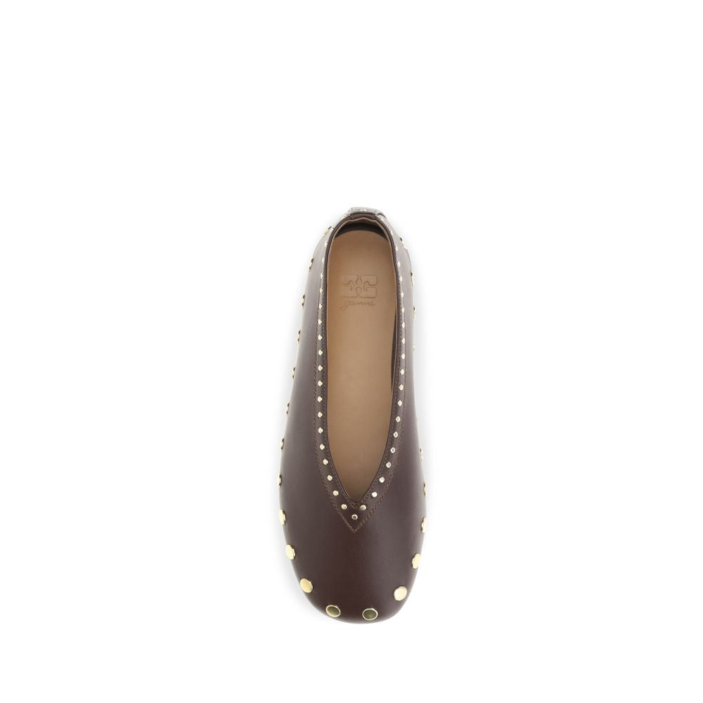 Ganni Brown Cotton Ballet Flats - Elevate Your Luxe Style