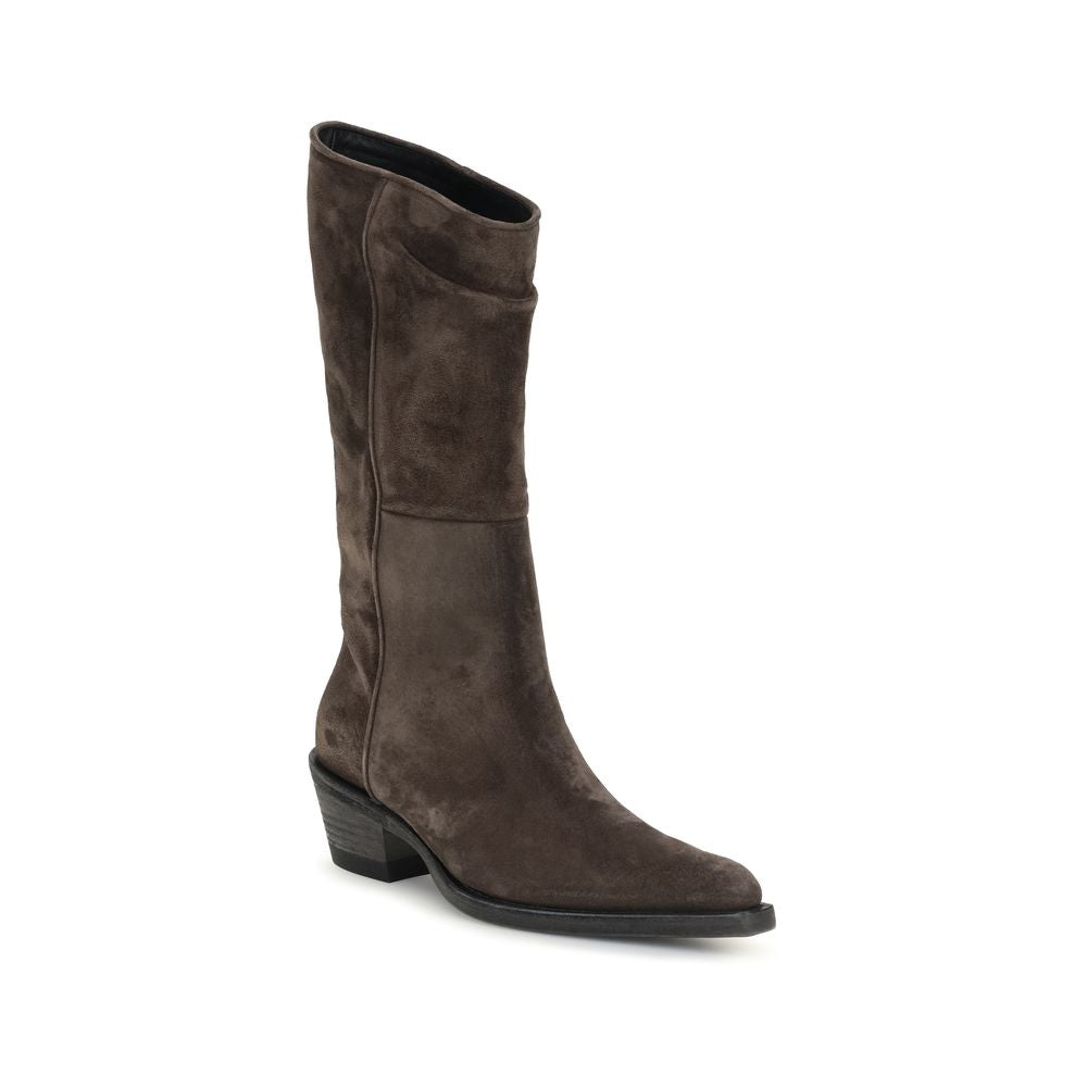 Indulge in the exquisite Khaite Brown Leather Ankle Boots, crafted from luxurious chamois leather, embodying timeless elegance and unmatched comfort for every sophisticated occasion.