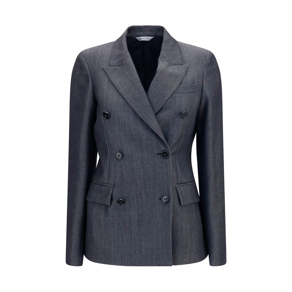 Elevate your wardrobe with the Balenciaga Gray Wool Oves Aries Blazer, crafted from 100% Merino Wool, embodying timeless elegance and sophisticated allure for every occasion.