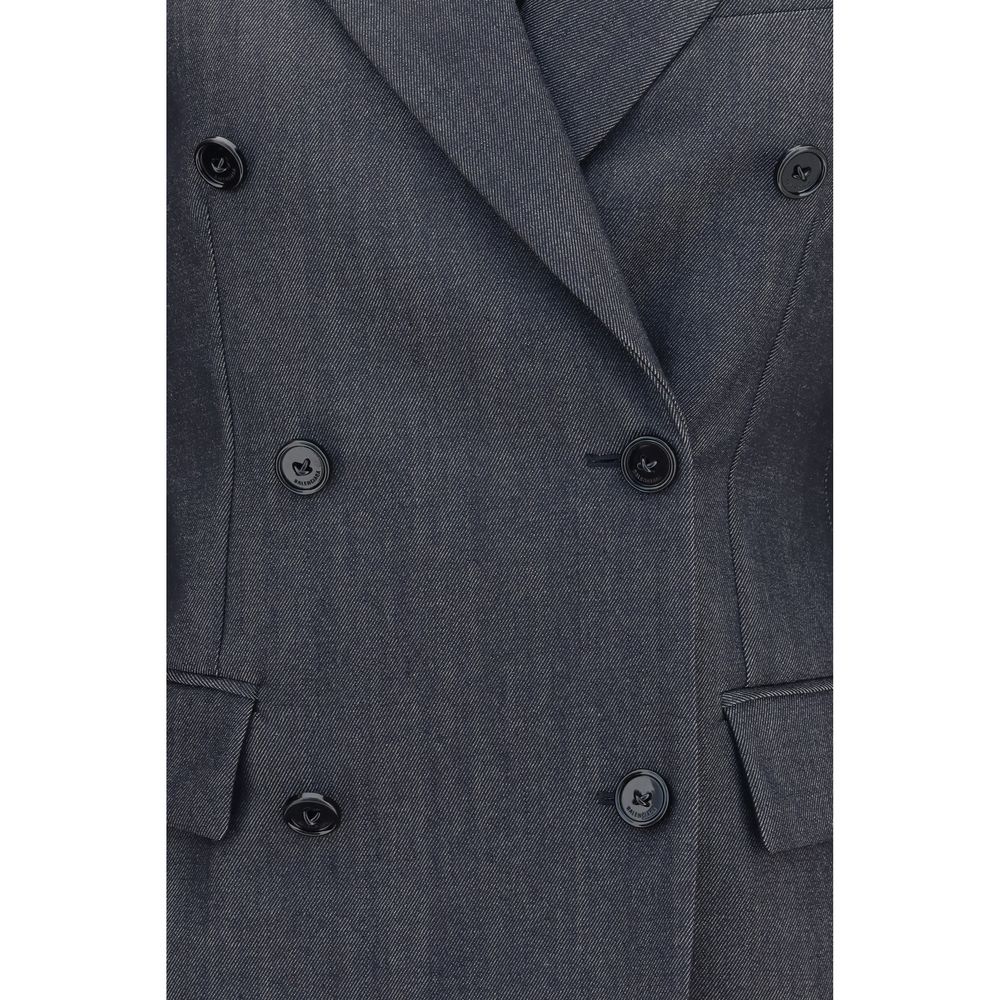 Elevate your wardrobe with the Balenciaga Gray Wool Oves Aries Blazer, a masterpiece of 100% Merino Wool, embodying tailored elegance and timeless sophistication for every occasion.