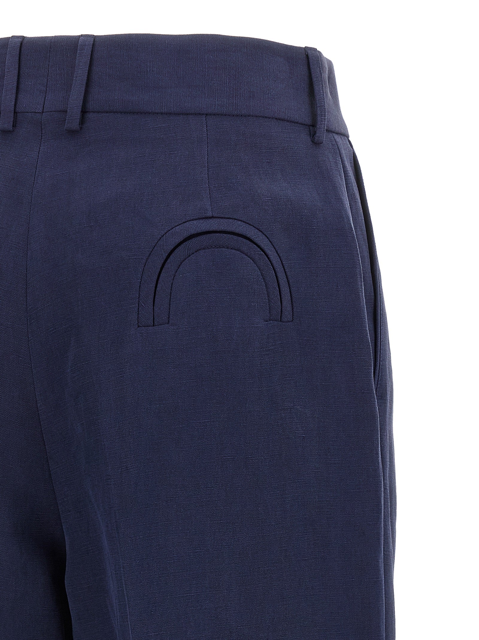 Elevate your wardrobe with Blazé Milano Blue Linen Casual Pants, a luxurious blend of linen and silk, embodying timeless elegance and sophisticated craftsmanship.
