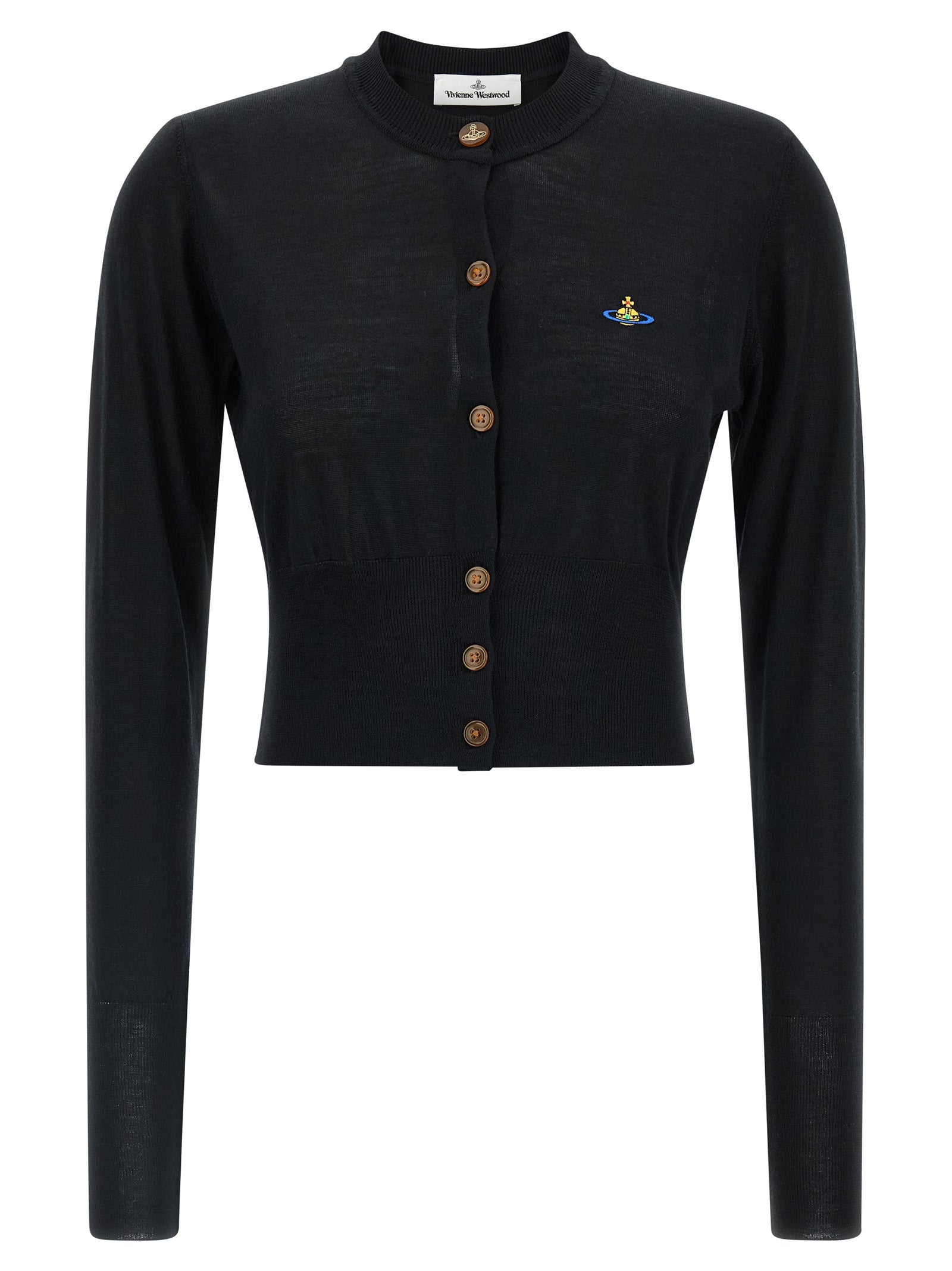 Elevate your wardrobe with the Vivienne Westwood Black Cotton Cardigan, a timeless blend of sustainability and luxury, perfect for sophisticated style seekers.