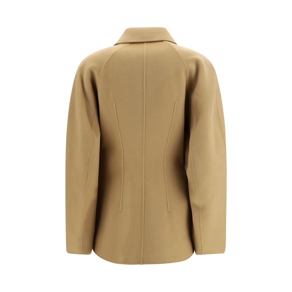 Elevate your style with the Róhe Beige Wool Oves Aries Full-Length Jacket, a masterpiece of luxurious double-faced wool, designed for timeless sophistication and modern elegance.