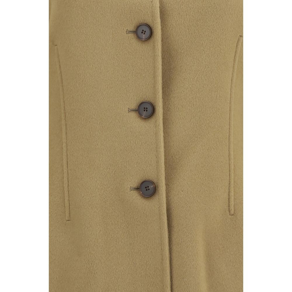 Experience the exquisite allure of the Róhe Beige Wool Oves Aries Full-Length Jacket, crafted from luxurious double-faced wool, embodying modern elegance and timeless sophistication.