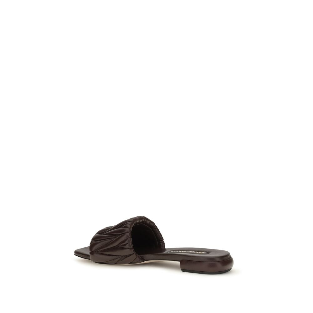 Miu Miu Brown Calf Leather Flat Sandals - Luxury Redefined