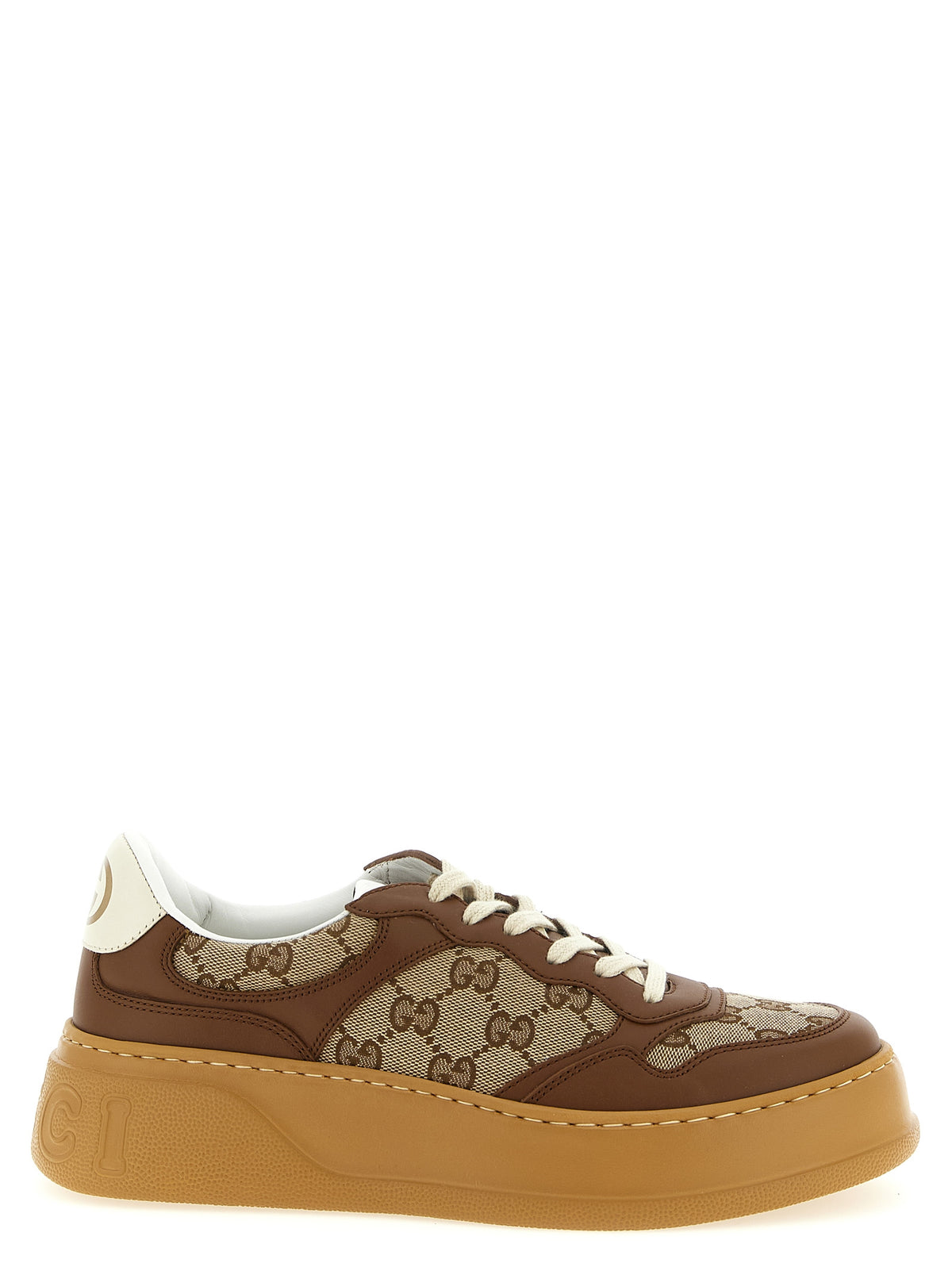Elevate your style with Gucci Brown Calfskin Chunky Sneakers, where opulent craftsmanship meets contemporary allure, perfect for the discerning fashion connoisseur.