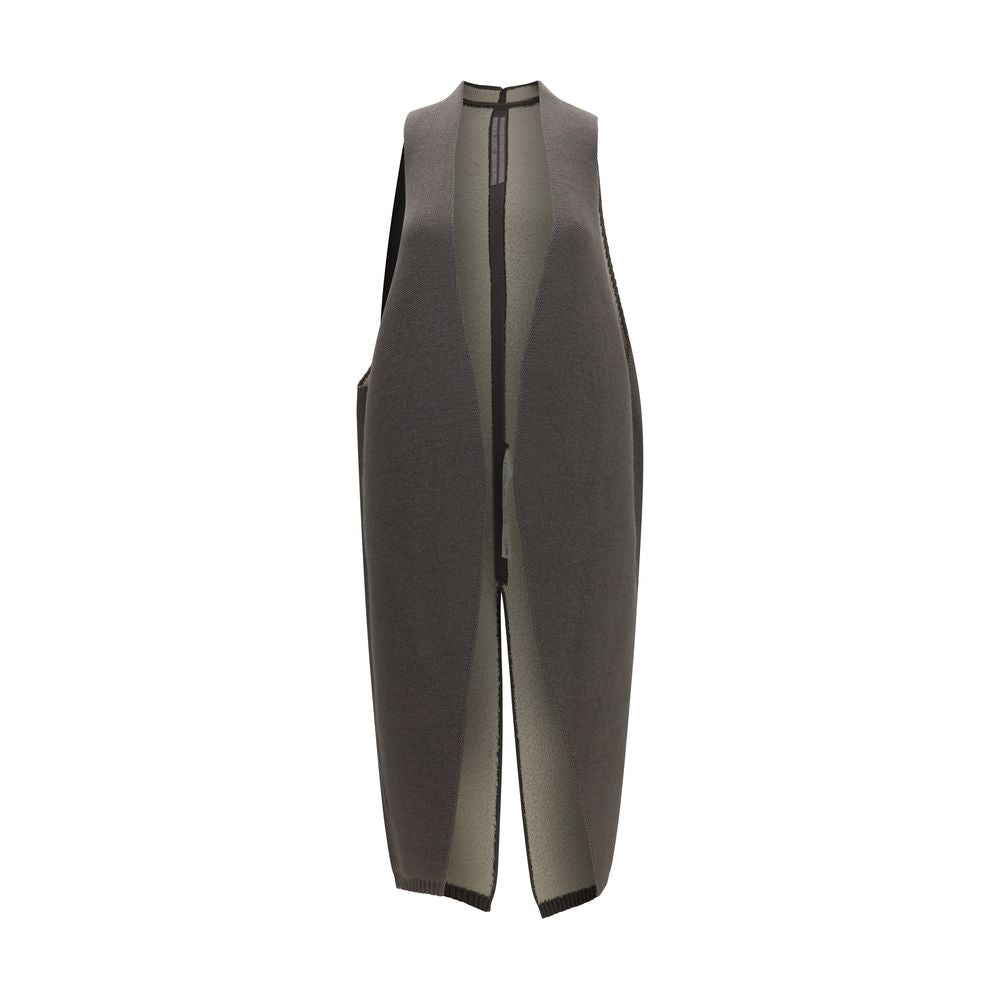 Discover the Rick Owens Gray Wool Oves Aries Sleeveless Jacket, an exquisite blend of fleece wool and shearling, designed for timeless elegance and effortless layering.