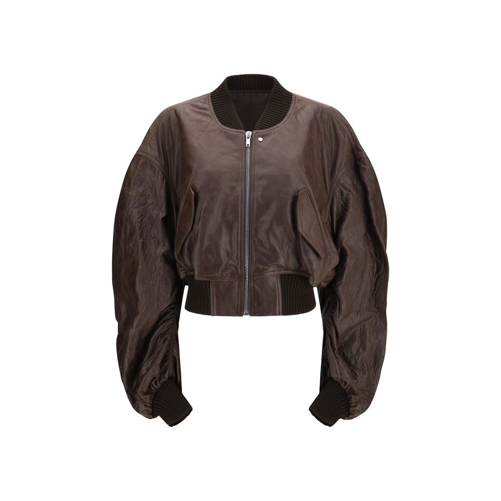 Rick Owens Brown Calf Leather Bos Taurus Bomber Jacket