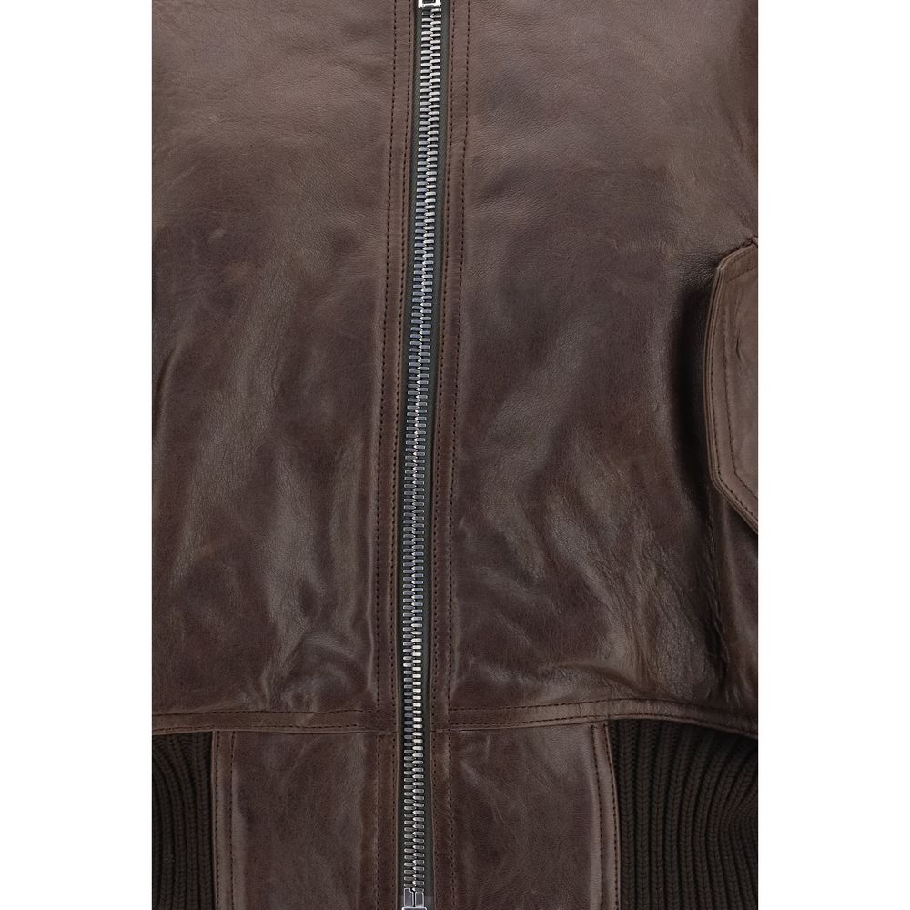 Rick Owens Brown Calf Leather Bos Taurus Bomber Jacket