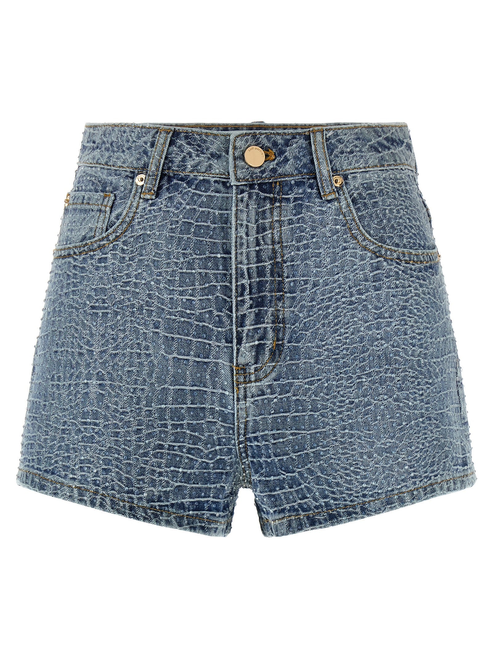 Self-Portrait Blue Cotton Bermuda Shorts