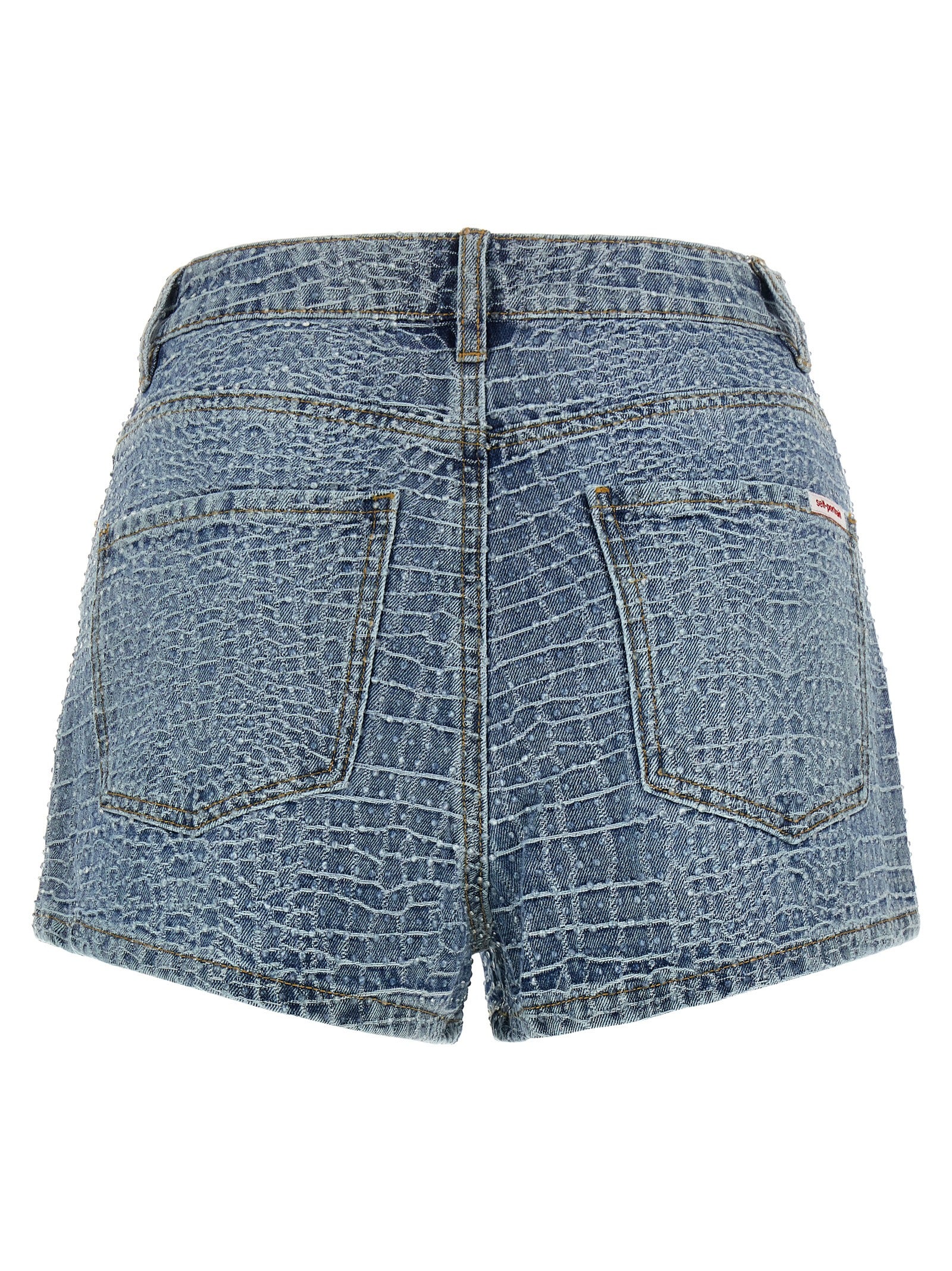 Self-Portrait Blue Cotton Bermuda Shorts