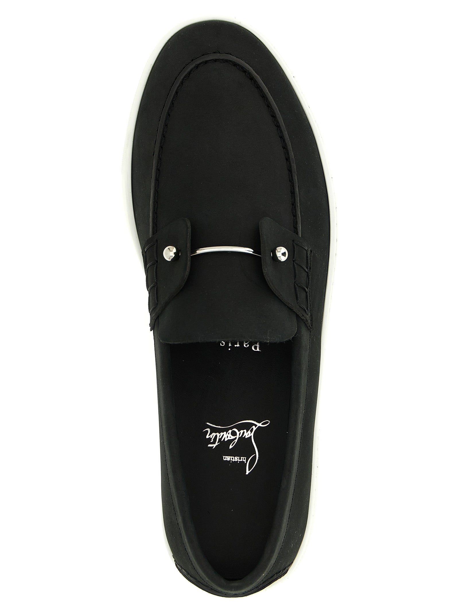 Experience unparalleled elegance with Christian Louboutin's black calfskin slip-on loafers, a testament to Italian craftsmanship that elevates your style effortlessly.