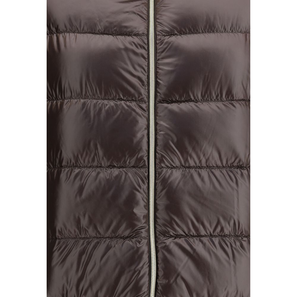 Elevate your wardrobe with the Herno Brown Polyester Full-Length Jacket, a masterpiece of luxury and comfort, perfect for the discerning individual seeking timeless elegance.
