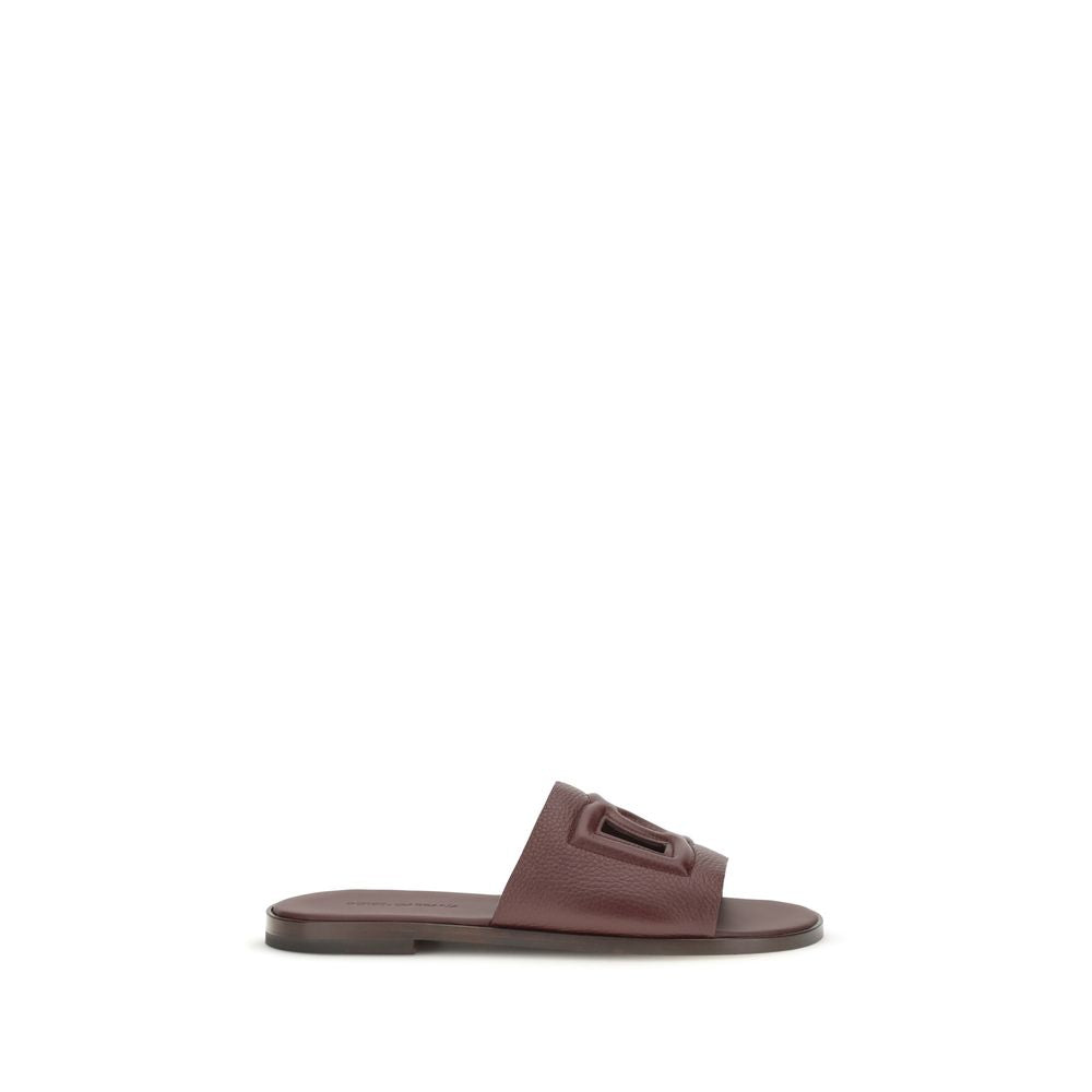 Dolce & Gabbana Brown Calf Leather Flat Sandals - Timeless Luxury