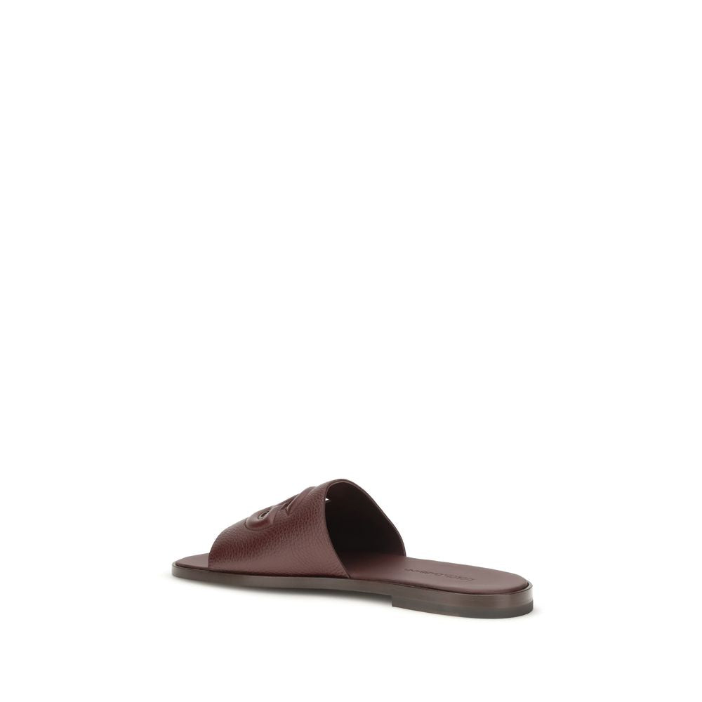Dolce & Gabbana Brown Calf Leather Flat Sandals - Luxury Elegance