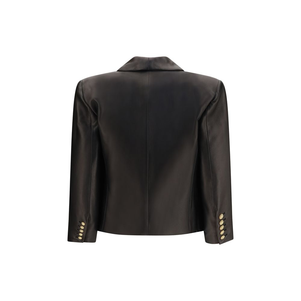 Elevate your wardrobe with the Balmain Black Lamb Ovis Aries Leather Jacket, a masterpiece of exquisite craftsmanship and timeless elegance, perfect for the discerning fashionista.