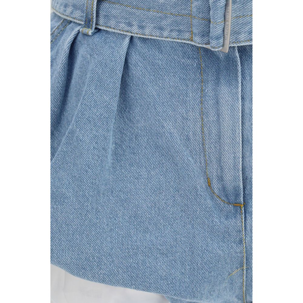 Elevate your wardrobe with Magda Butrym Blue Cotton Bermuda Shorts, a sophisticated blend of high-rise denim and flared silhouette, perfect for the modern connoisseur.
