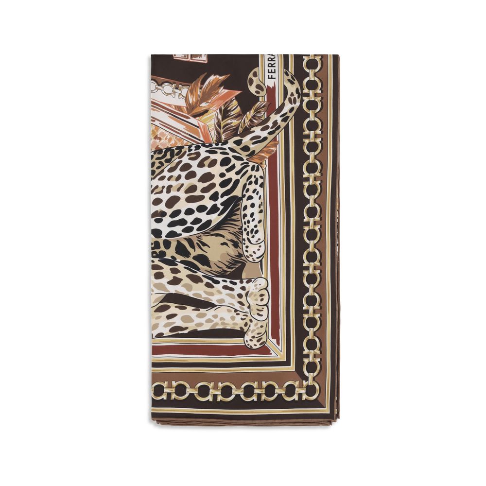 Ferragamo Multicolor Silk Foulard - Opulent Leopard-Print Elegance