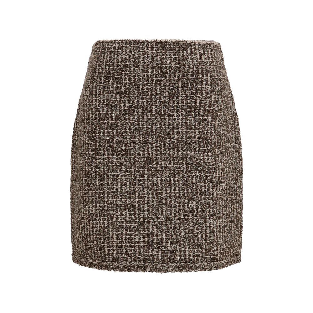 Elevate your wardrobe with the Fabiana Filippi Brown Polyamide Mini Skirt, a masterpiece of checked tweed and sequins, embodying sophistication and timeless elegance.