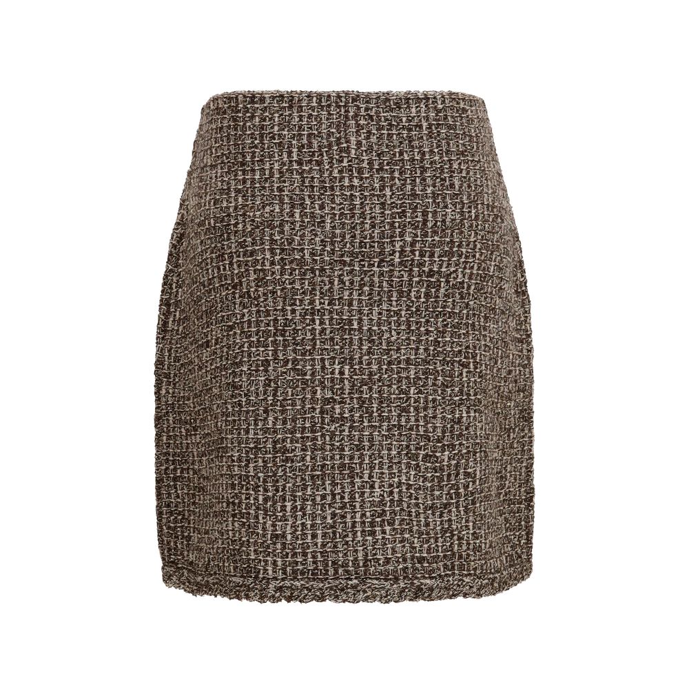 Discover the Fabiana Filippi Brown Polyamide Mini Skirt, a masterpiece of checked tweed and sequins, embodying elegance and sophistication for the discerning wardrobe.