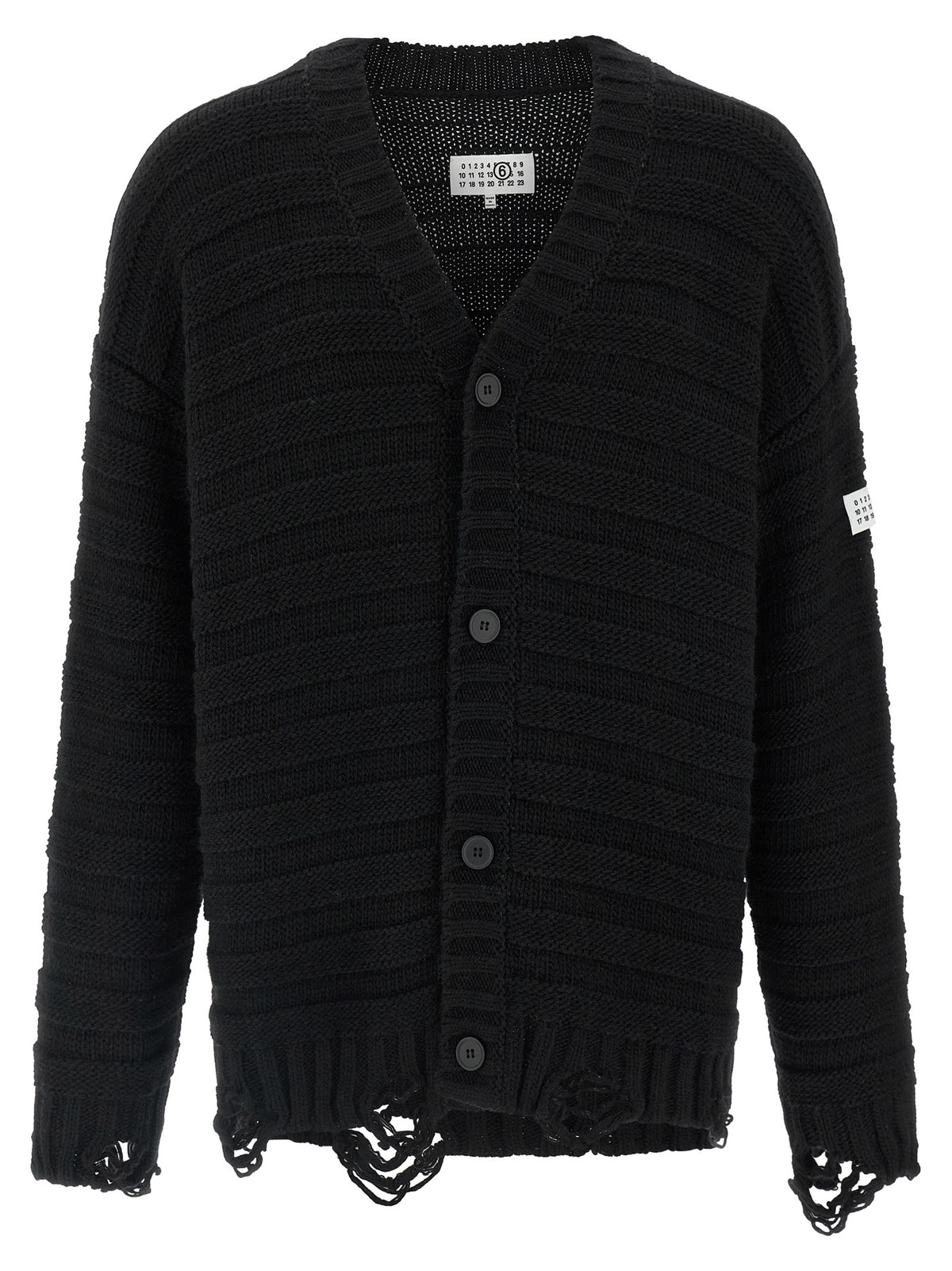 Experience the allure of the MM6 Maison Margiela Black Virgin Wool Cardigan, where luxurious craftsmanship meets avant-garde design, redefining modern elegance.