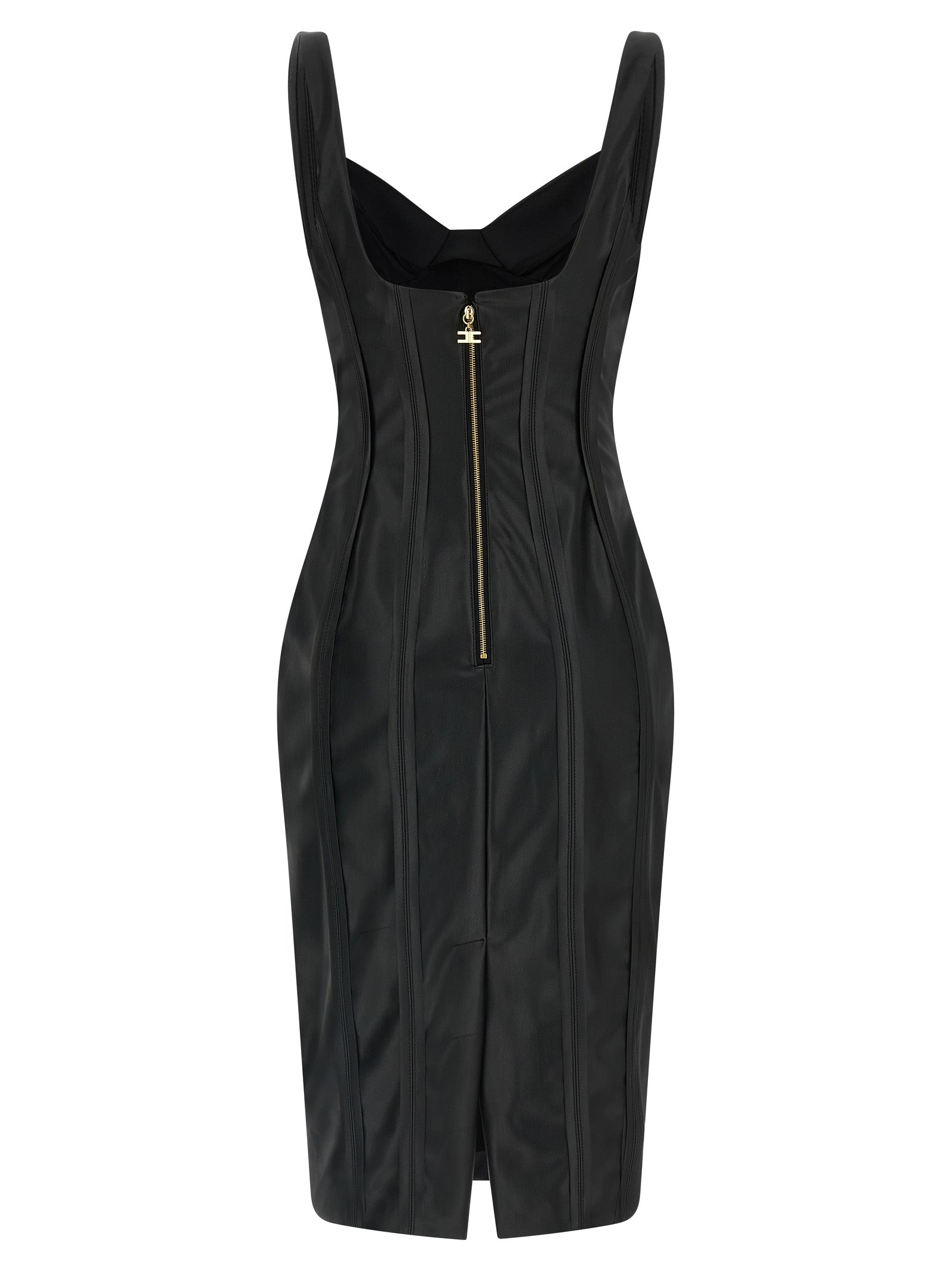 Elisabetta Franchi Black Viscose Midi Dress - Timeless Elegance