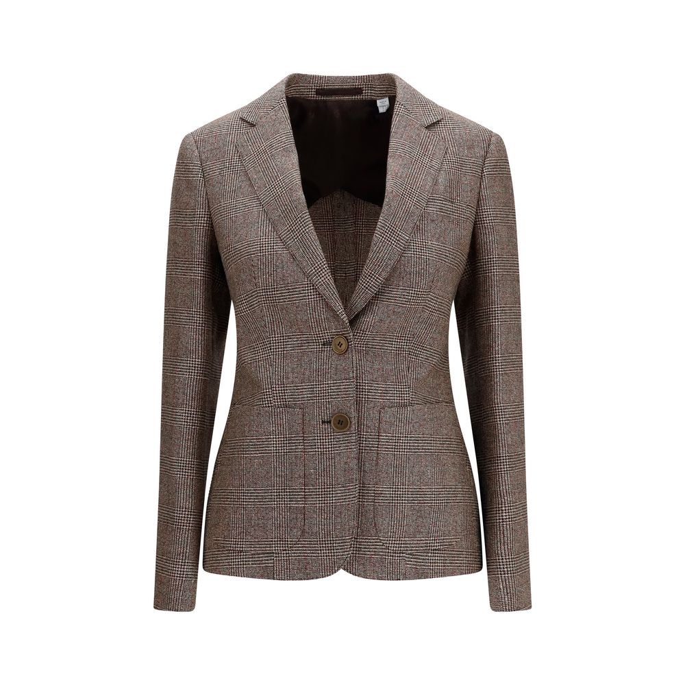 Discover the Burberry Brown Wool Oves Aries Blazer, a timeless blend of Merino wool and linen, epitomizing luxury and sophistication for the discerning individual.