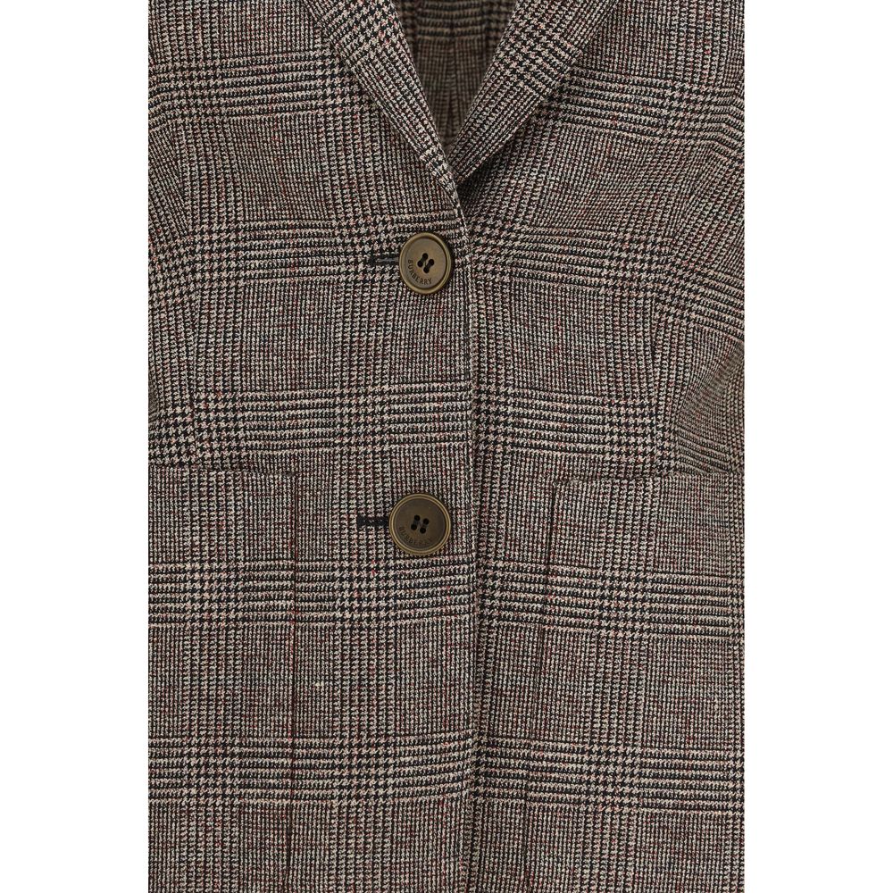 Experience the timeless elegance of the Burberry Brown Wool Oves Aries Blazer, crafted from luxurious Merino wool and linen for a sophisticated silhouette that embodies refined style.
