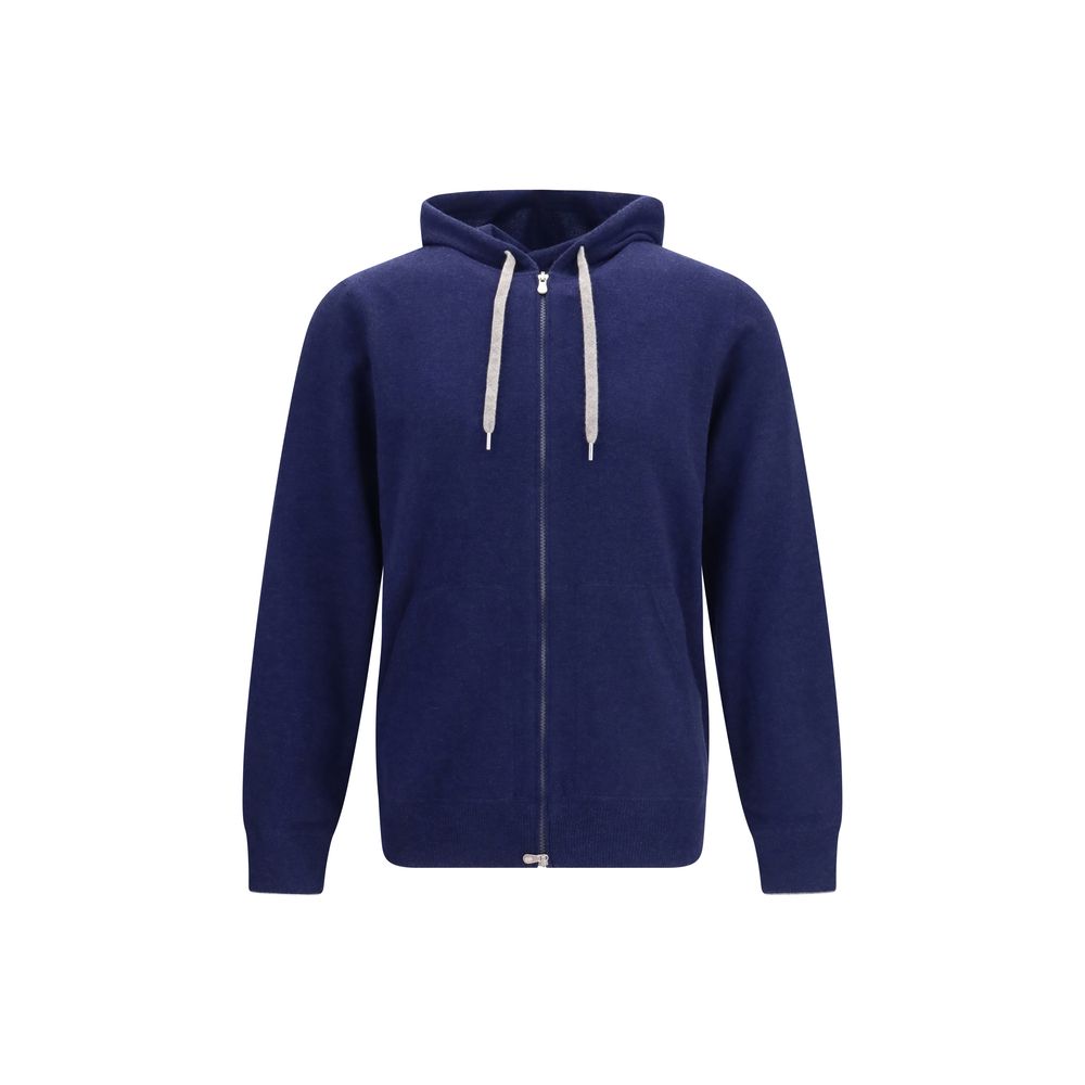 Indulge in the exquisite Brunello Cucinelli Blue Cashmere Sweatshirt, crafted from 100% cashmere for unparalleled luxury and comfort, perfect for any discerning wardrobe.