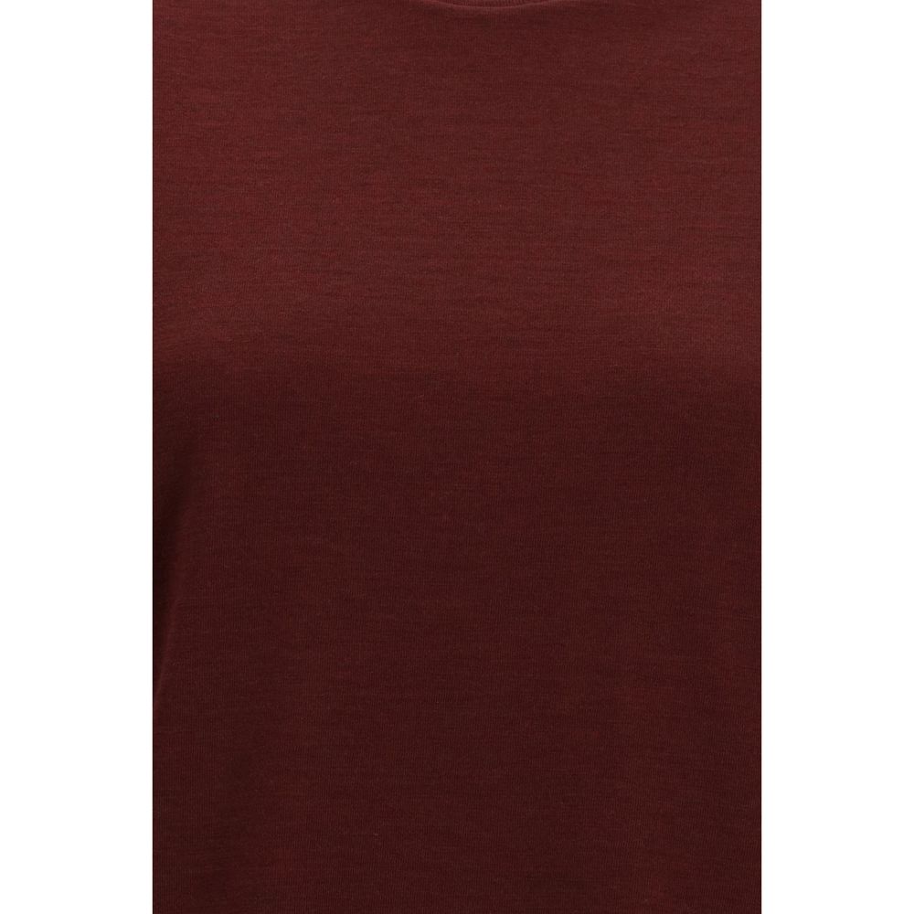 Discover the Thom Browne Bordeaux Wool Oves Aries T-Shirt, a luxurious blend of 96% Merino Wool and 4% Elastane, embodying sophistication and timeless elegance for discerning individuals.