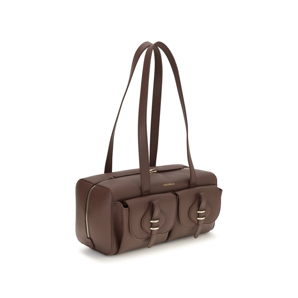 Indulge in the exquisite Coccinelle Brown Calf Leather Bos Taurus Shoulder Bag, a timeless blend of luxury and practicality, perfect for the discerning individual.
