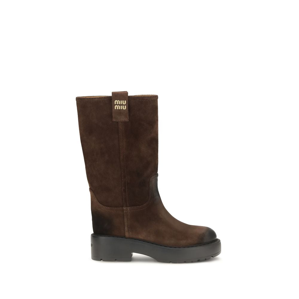 Miu Miu Brown Calf Leather Ankle Boots - Timeless Luxury Elegance