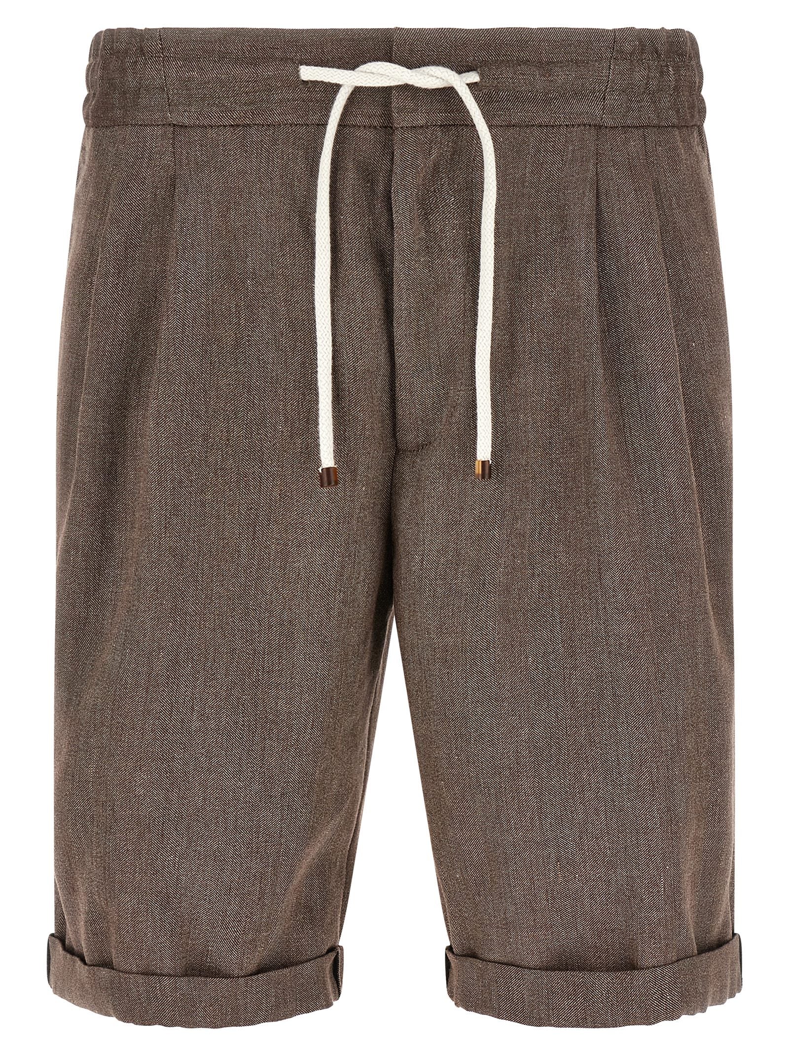 Indulge in the refined elegance of Brunello Cucinelli's Brown Linen Bermuda Shorts, expertly crafted from luxurious linen and virgin wool for the discerning individual.
