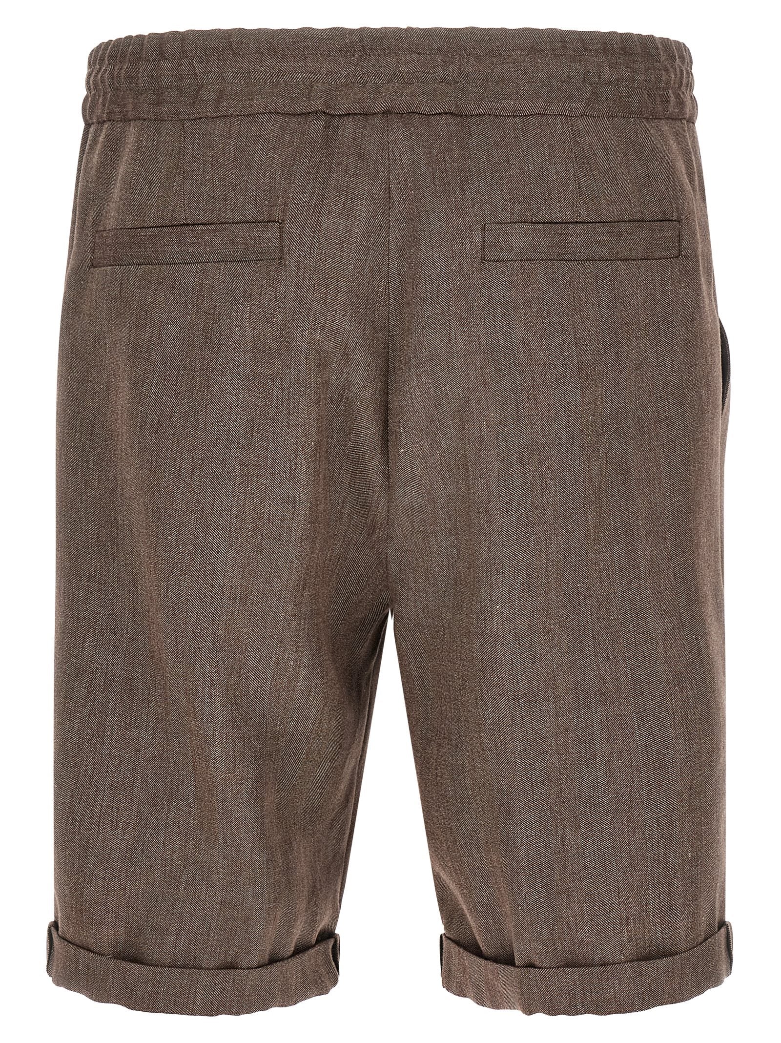 Indulge in the sophistication of Brunello Cucinelli Brown Linen Bermuda Shorts, crafted from luxurious linen and virgin wool, perfect for elevating your casual elegance.