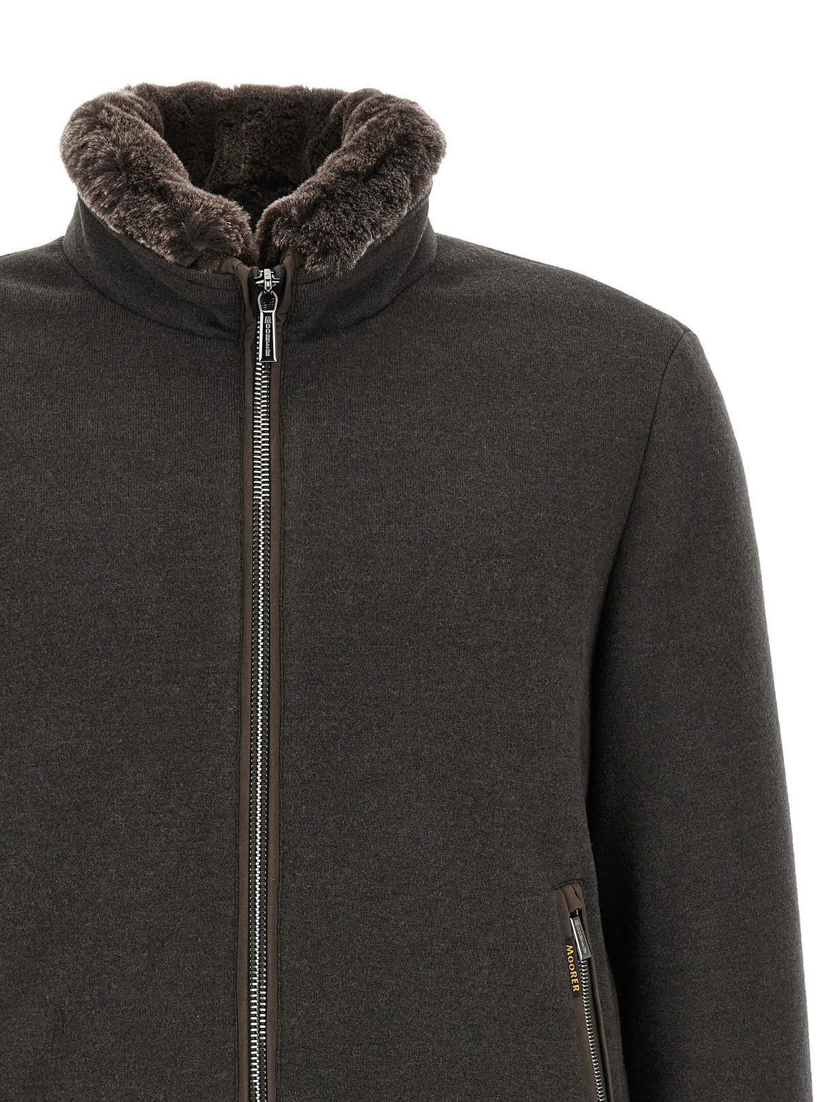 Indulge in the MooRER Brown Wool Bomber, a luxurious blend of wool and cashmere, expertly crafted in Italy for those who appreciate elegance and sophistication.