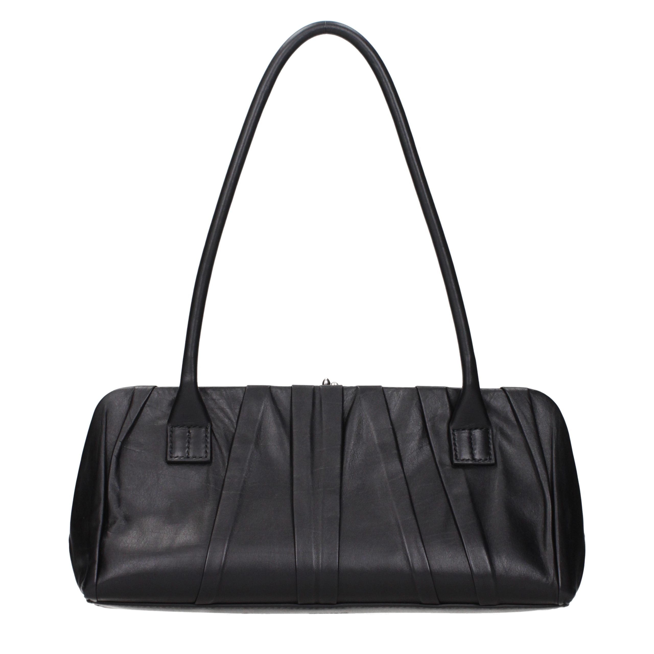 Elevate your style with the Jil Sander Black Leather Shoulder Bag, where exquisite craftsmanship meets modern sophistication, embodying timeless elegance for the discerning individual.