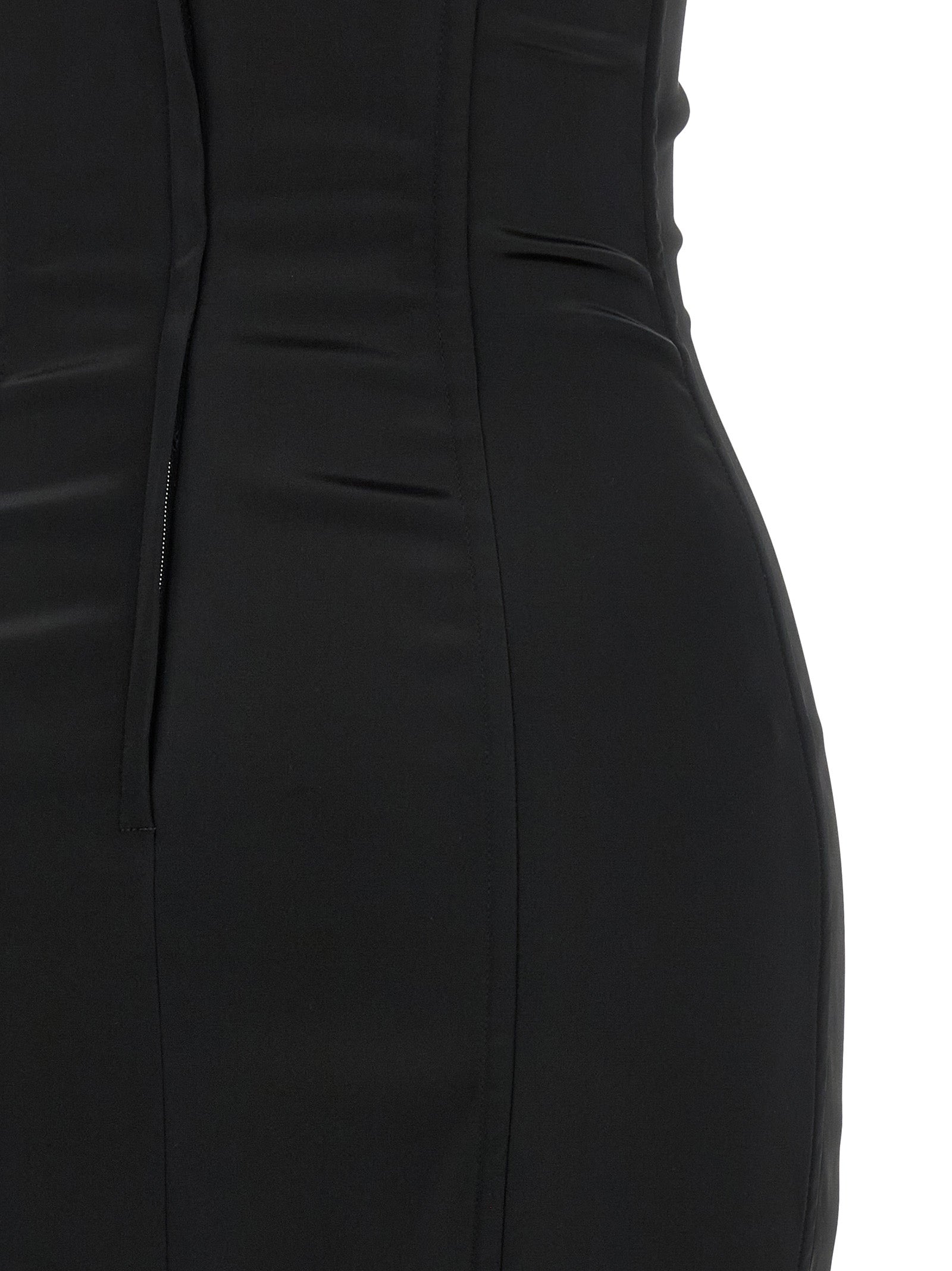 Indulge in the elegance of the Dolce & Gabbana Black Acetate Midi Dress, crafted from luxurious satin, designed to elevate your presence with exquisite craftsmanship and timeless allure.