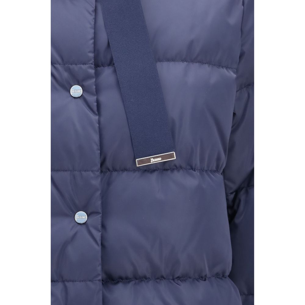 Herno Blue Polyester Full-Length Jacket - Timeless Luxury Redefined