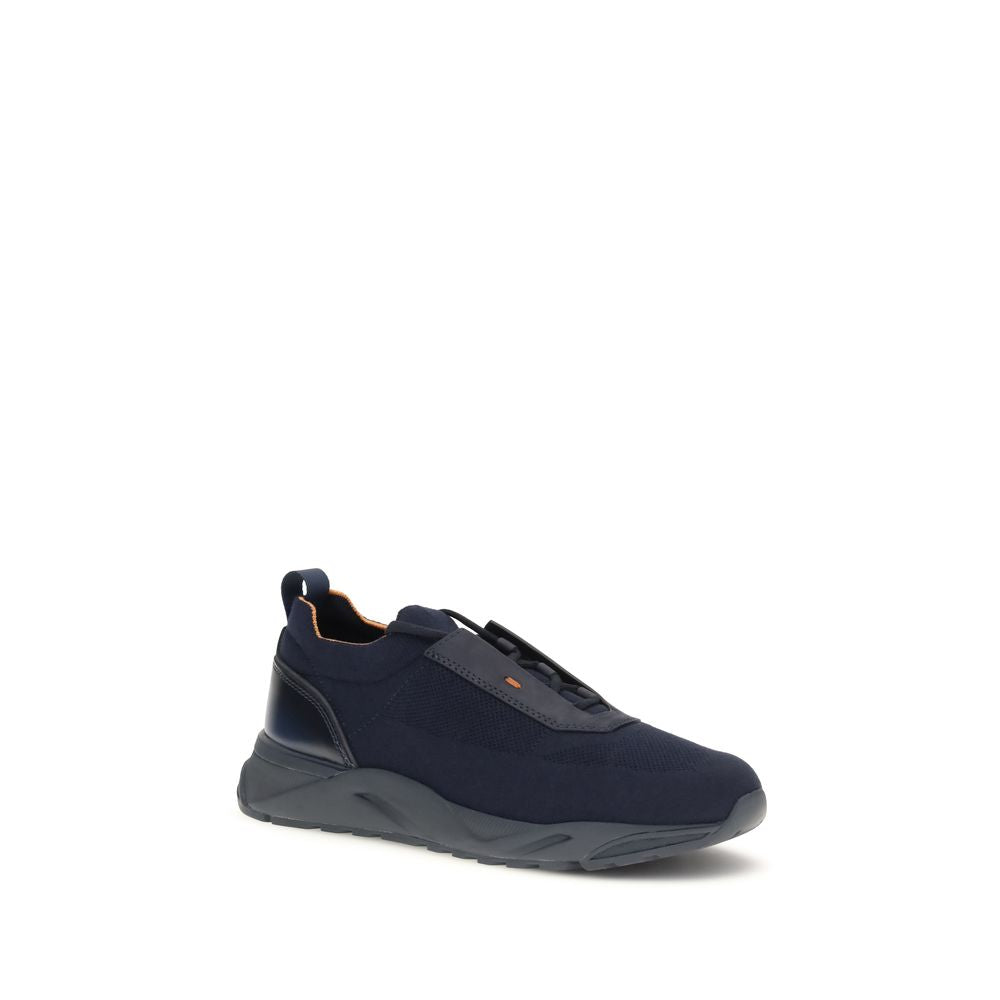 Santoni Blue Fabric Athletic Sneakers - Luxury Athletic Elegance