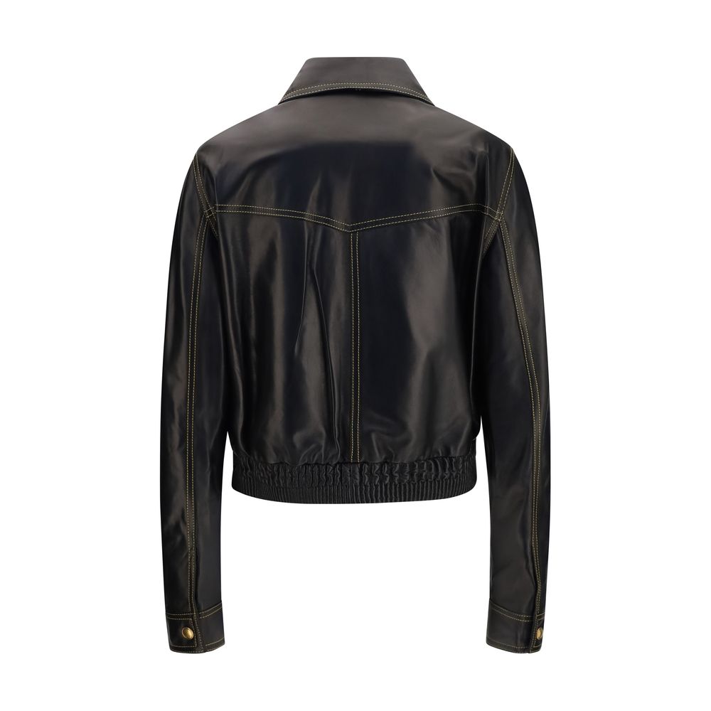 Elevate your wardrobe with the Versace Black Lamb Ovis Aries Leather Jacket, a luxurious blend of expert craftsmanship and timeless elegance, perfect for discerning individuals.