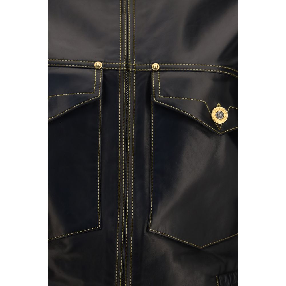 Elevate your style with the Versace Black Lamb Ovis Aries Leather Jacket, a luxurious blend of exquisite craftsmanship and iconic design, perfect for the discerning individual.
