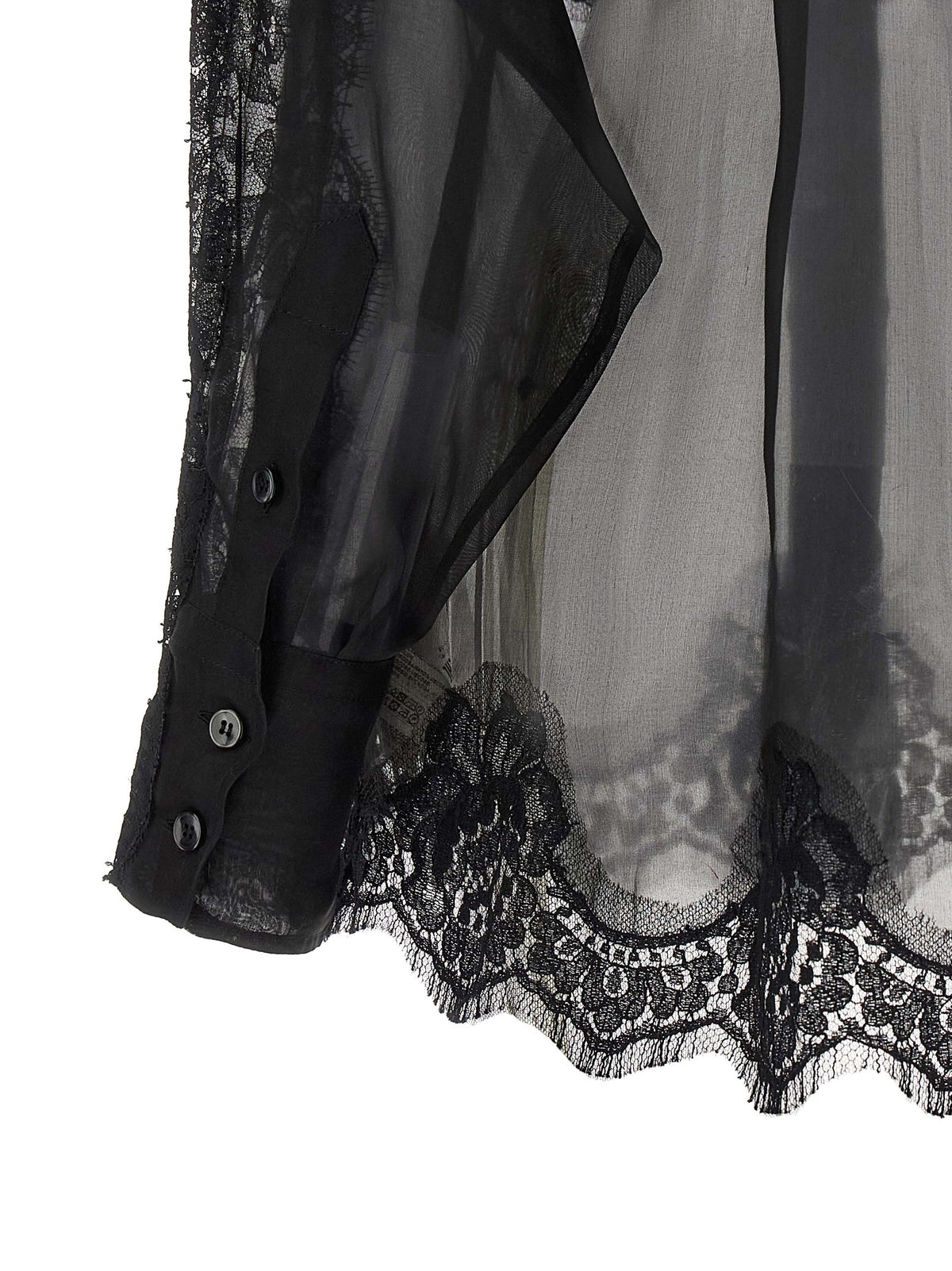 Elevate your wardrobe with the Dolce & Gabbana Black Silk Blouse, a masterpiece of Italian craftsmanship, blending silk and lace for timeless elegance.
