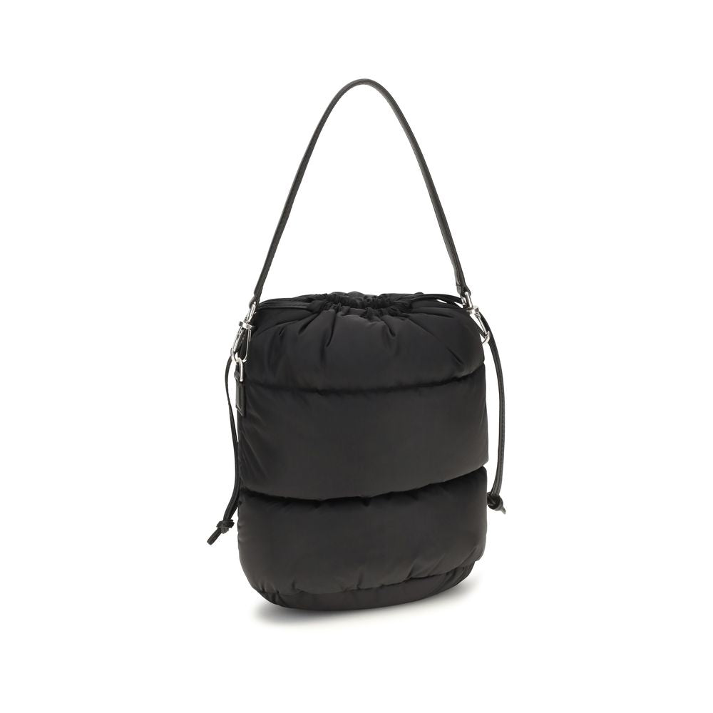 Indulge in the Moncler Black Nylon Bucket Bag, a luxurious fusion of exquisite craftsmanship and modern design, perfect for elevating any sophisticated ensemble.