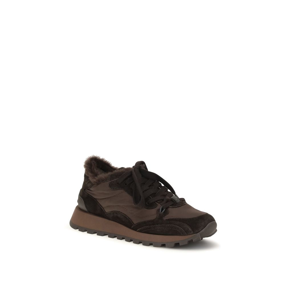Brunello Cucinelli Black Calf Leather Athletic Sneakers - Luxury