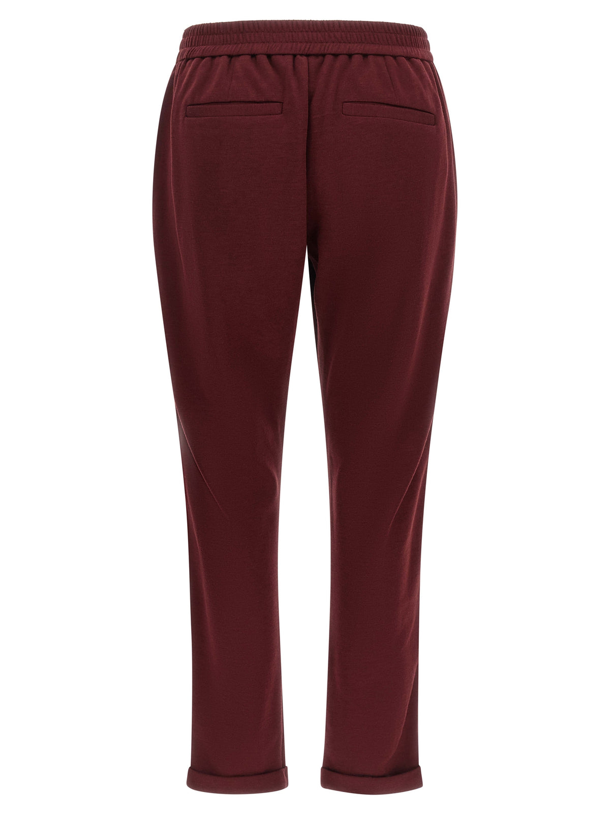 Elevate your leisurewear with Brunello Cucinelli's Bordeaux Cotton Joggers, a luxurious blend of cotton and silk, embodying sophistication and effortless elegance.