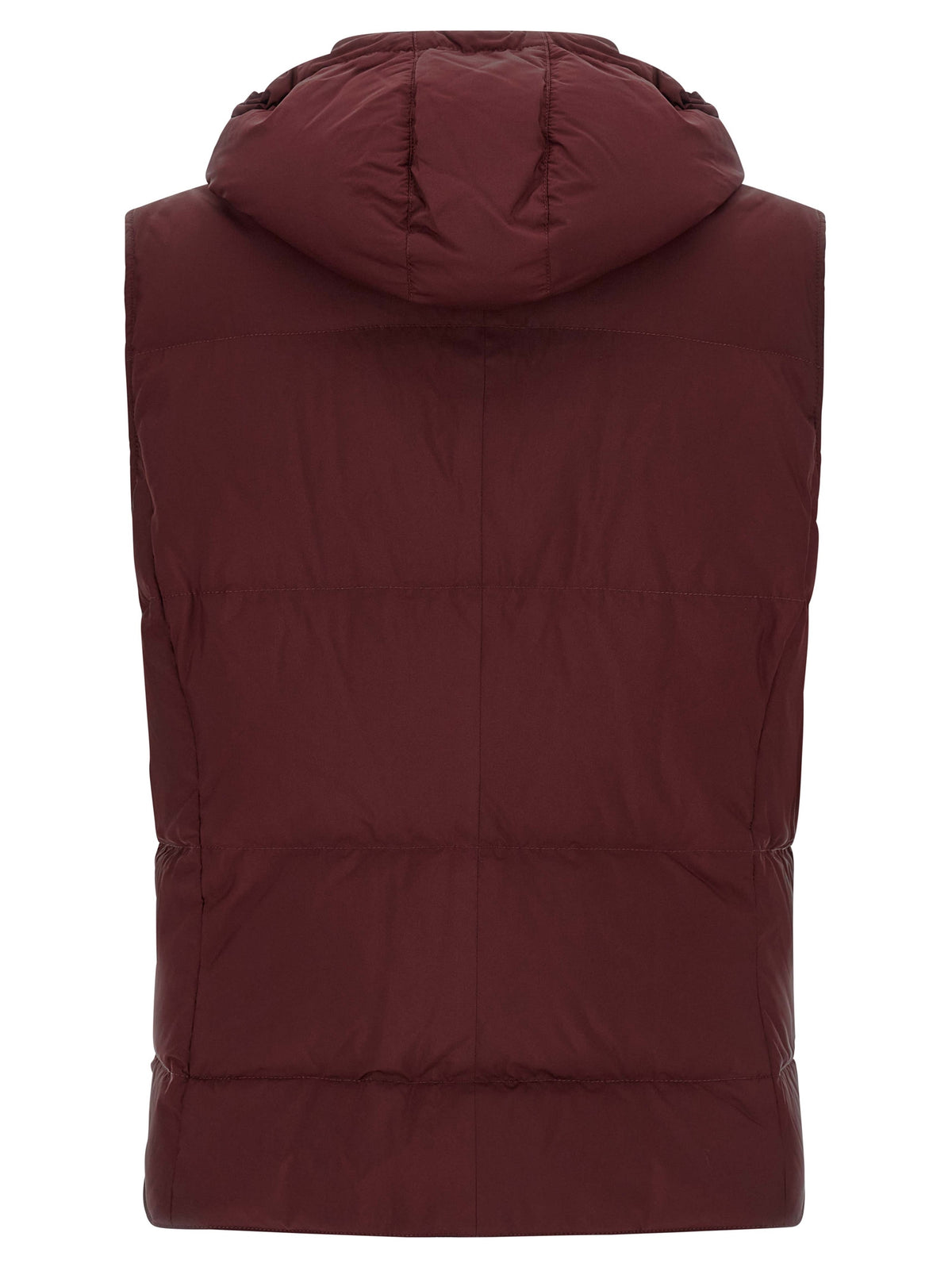 Elevate your wardrobe with the Brunello Cucinelli Bordeaux Polyester Sleeveless Jacket, a masterpiece of luxurious craftsmanship and timeless elegance, perfect for any occasion.
