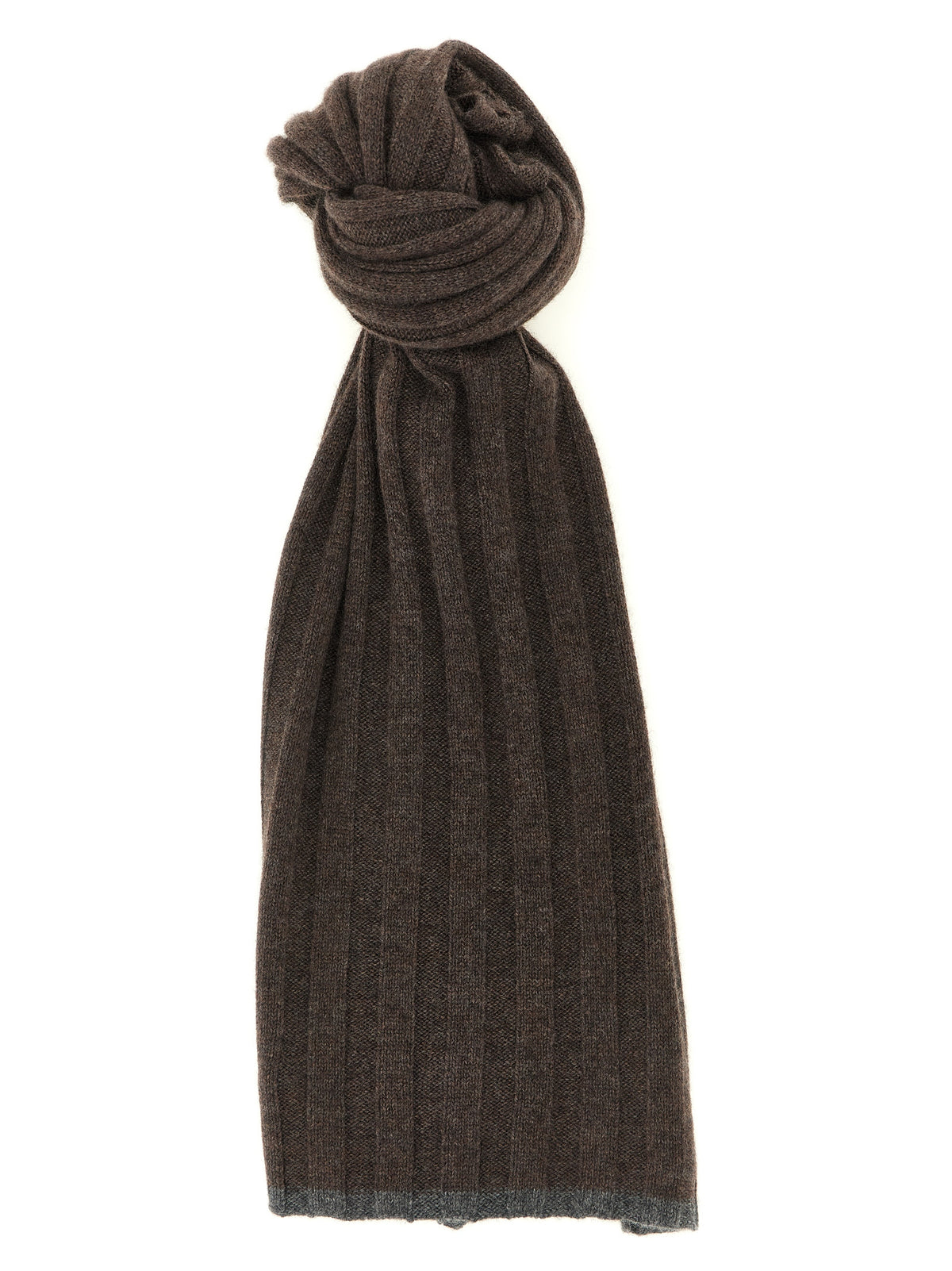 Indulge in the Brunello Cucinelli Brown Cashmere Scarf, a testament to Italian craftsmanship, offering luxurious warmth and sophistication for every occasion.