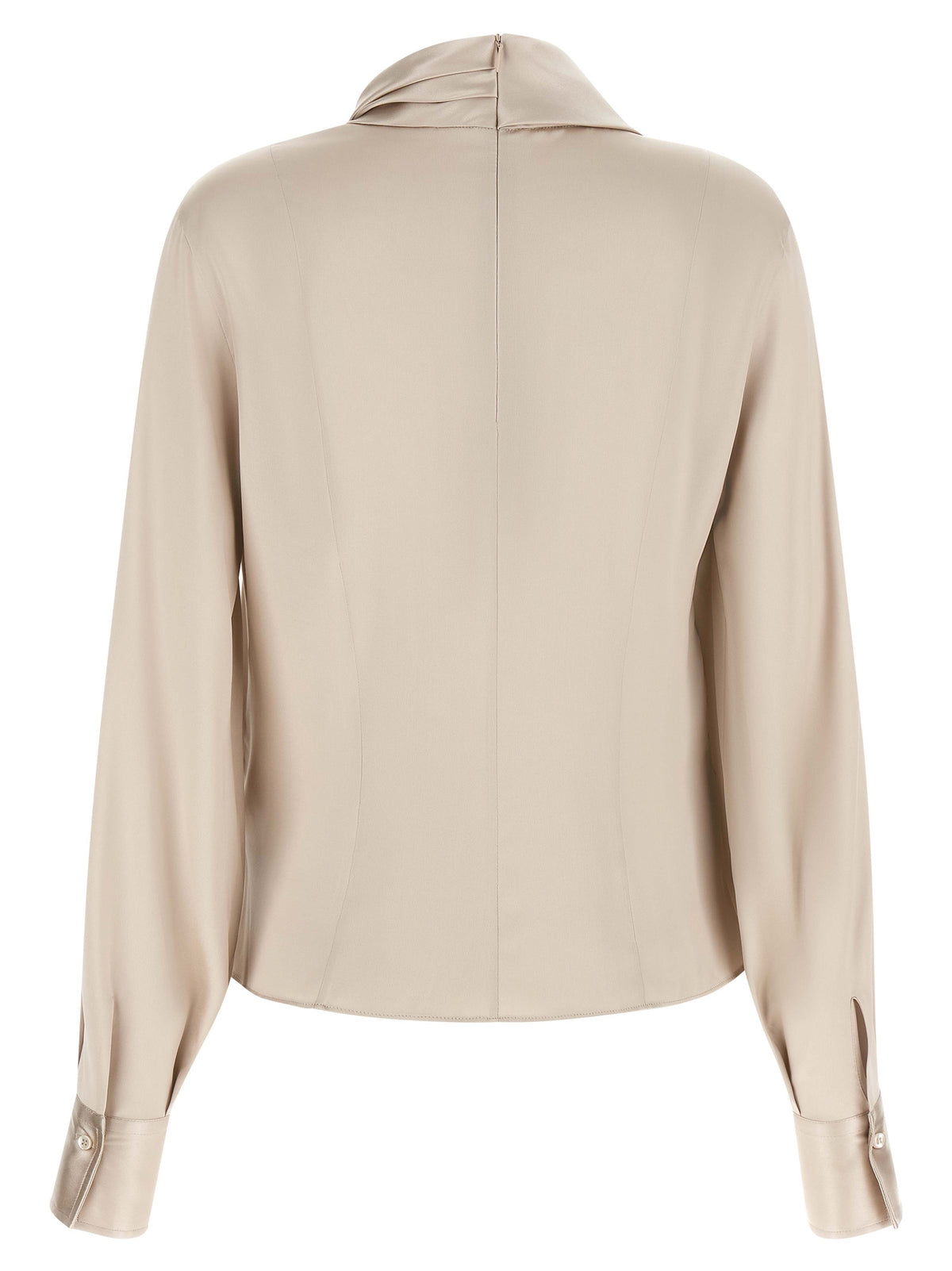 Discover the Brunello Cucinelli Beige Silk Blouse, a masterpiece of fluid stretch silk, embodying elegance and sophistication for the discerning individual.
