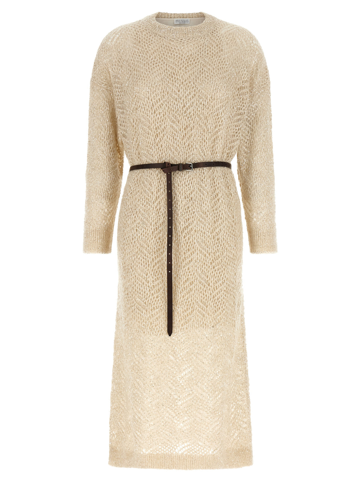 Elevate your elegance with the Brunello Cucinelli Beige Polyamide Midi Dress, a masterpiece of sophisticated craftsmanship and timeless allure, perfect for any occasion.