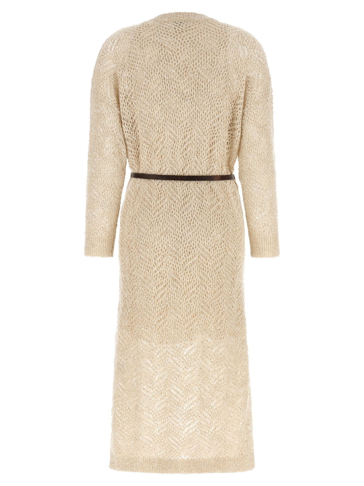Discover the Brunello Cucinelli Beige Polyamide Midi Dress from the Dazzling Abstract Leaf collection, where exquisite craftsmanship meets timeless elegance, perfect for any sophisticated occasion.
